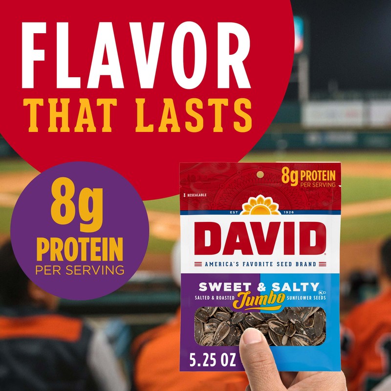 DAVID Roasted and Salted Sweet and Salty Jumbo Sunflower Seeds,