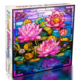Bgraamiens Puzzle- Stained Glass Flower Puzzles for Adults 1000 Pieces, Art Jigsawpuzzles，Impossible Hard Challenging Puzzles for Adults, Colorful Stained Glass Jigsaw Puzzle(Floral Blossom)