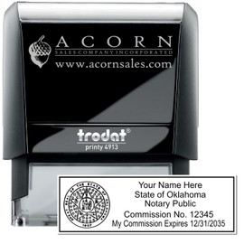 Self Inking Oklahoma Notary Stamp, Notary Stamp Oklahoma, Rectangular Imprint, Sized 7/8" x 2-1/4", Up to 5,000 Impressions and Available in 11 Ink Colors, Easy Press and Print Stamping