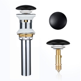 bathivy Vessel Sink Drain with Overflow, Pop up Drain Stopper for Bathroom Sink, Matte Black Sink Drain Strainer for Vessel Sink Lavatory Vanity, Bathroom Sink Drain Assembly with Ceramic Cap