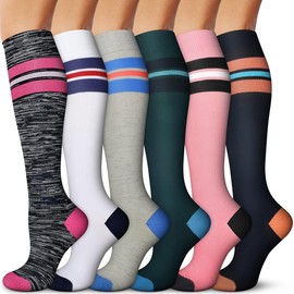 6 Pack Compression Socks Women and Men Circulation - Graduated Compression Knee High for Running, Athletic,Cycling