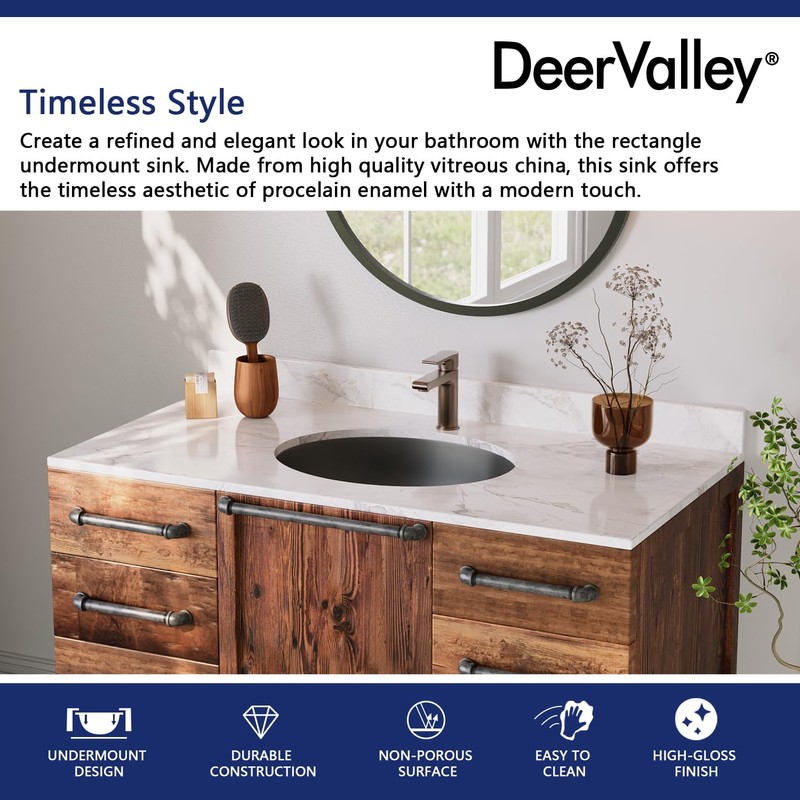 DeerValley DV-1U303B Black Undermount Bathroom Sink 18'' x 15'' Oval
