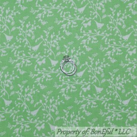 Signature BonEful Fabric FQ Cotton Quilt Green White Spring Bird Small Leaf Tree Flower NR