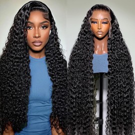 Vamzee 13x6 HD Transparent Lace Front Wigs Human Hair 200 Density Curly Lace Front Wigs Water Wave Wigs for Women Wet and Wavy Human Hair Wig Pre Plucked with Baby Hair Natural Color 32Inch