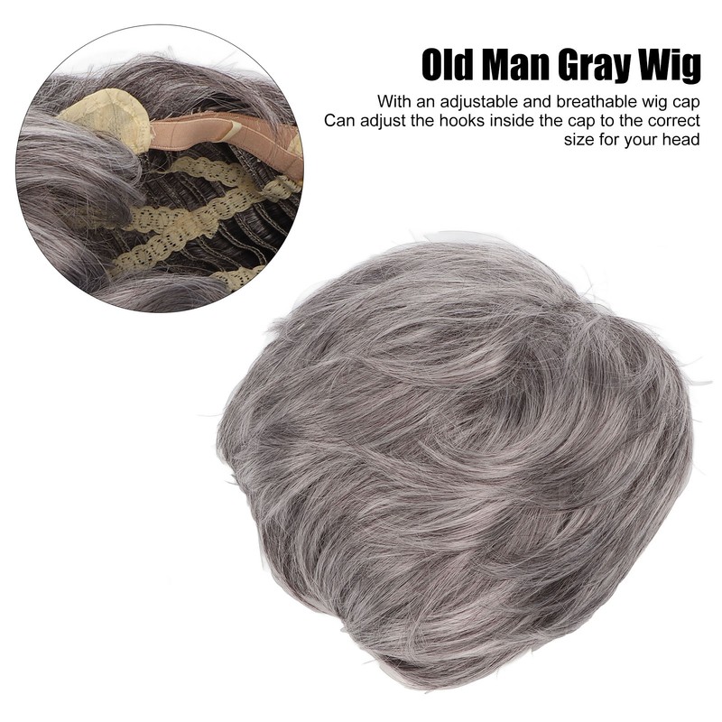 Men Gray Short Wig Heat Resistant Synthetic Multipurpose Adjustable Layered