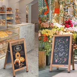 TOWON Large 40"x 20" Wooden A-Frame Chalkboard Sign, Rustic Standing Outdoor Sign, XL Chalk Board Sandwich Board Signs, Magnetic Double-Sided Sidewalk Board Kits for Cafe, Restaurant, Wedding Display