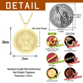 chengxun Mens 316L Stainless Steel Indian Mythology Hindu God Lord Ganesha Necklace for Men Women Protection Guardian Medallion Occult Jewellery Talisman Amulets Gifts (18k Gold Plated)