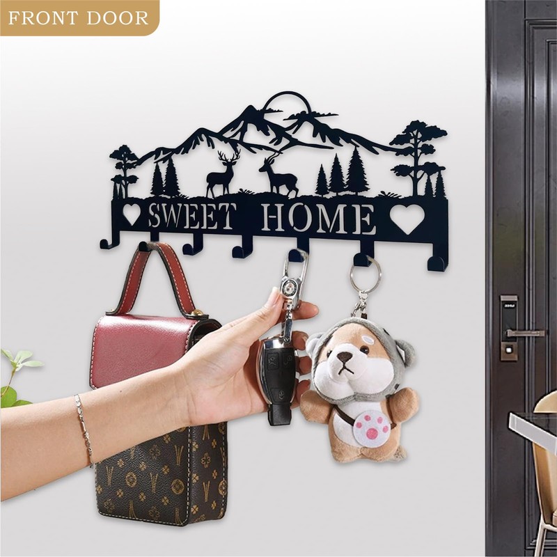 FengPingZi, Key Holder Wall Mount, 2 Pack Metal Black Key