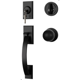 goldenwarm Front Door Handle and Deadbolt Set, Black Front Door Lock Set with Reversible Knob Handle, Modern Front Door Hardware, Single Cylinder Front Door Entry Lock, Front Door Handles and Locks