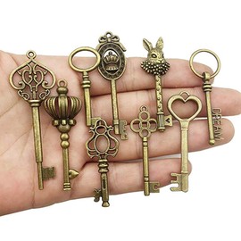 Mixed Set of 40 Skeleton Bronze Keys,Vintage Keys Antique Key Charms Set,Antique Bronze Love Rabbit Crown Steampunk Vintage Keys for DIY Wedding Party Gifts Jewellery Necklace Pendants Decoration