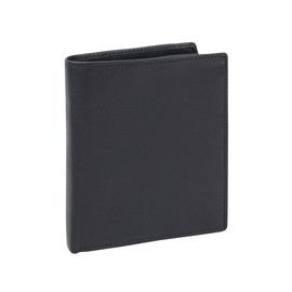 LEAS Wallet in Portrait Format with Flap for Many Cards, Security Wallet with RFID Protection Blocking Film and Gift Box, Real Leather, Black, black, Classic
