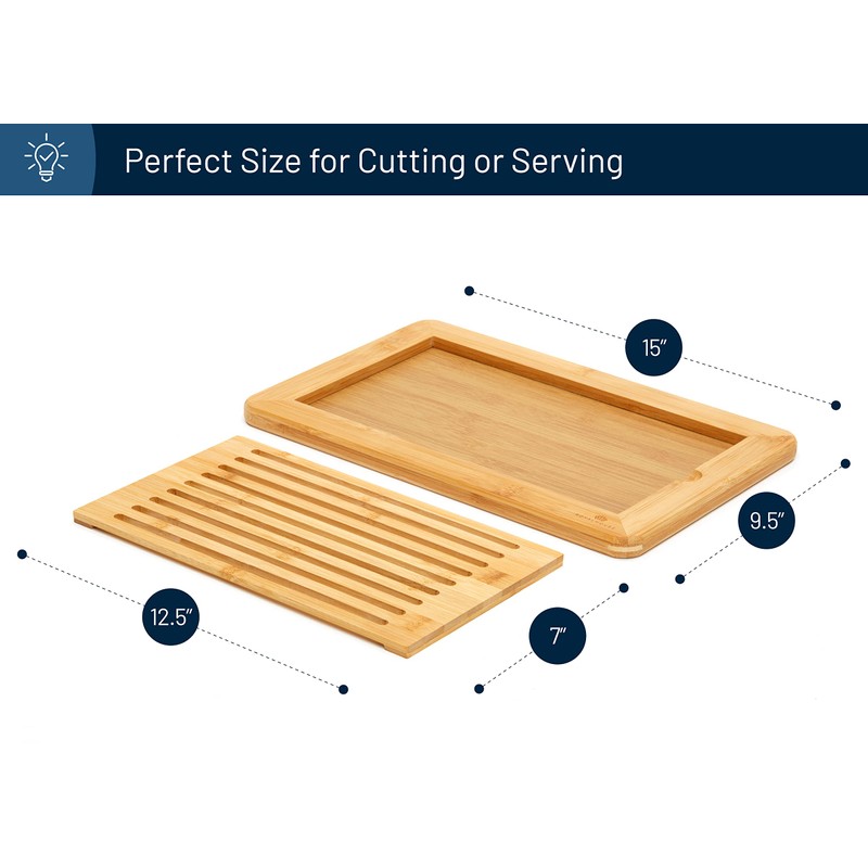 RoyalHouse Large Premium Natural Bamboo Bread Cutting Board with Crumb