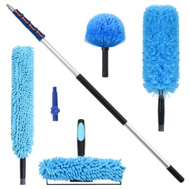 SHINMING 30 Foot High Reach Cleaning Kit with 6-24FT Telescoping Pole - High Ceiling Dusting and Window Cleaning Kit, Cobweb Duster, Window Washer & Squeegee, Fan Duster and Feather Duster