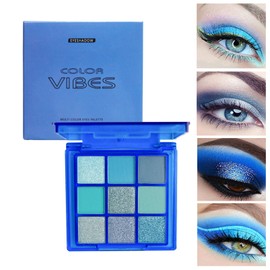 Blue Eyeshadow Palette, Matte Pearlescent Eyeshadow Palette 9 Eyeshadow Shades, Shimmering Makeup Set, Gift for Girls, Women, Long Lasting Intense Colour, Mixable Pressed Pigment Eyeshadows (Blue)