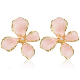 Pink Flower Earrings for Women,Irregular Pink Statement Earrings,Elegant Pastel Flower Stud,Lightweight Statement Floral Jewelry Accessories with Vintage Summer Design,Romantic Dainty Gifts for Her