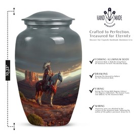 YATHABHISA Native American Urn For Human Ashes For Adult Male & Female, Funeral Decotative Urns, Large With Velvet Bag, Cremation Urn For Adult Men & Women, Memorial For Human Remains Mom & Dad