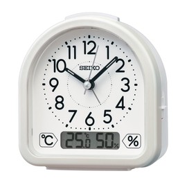 Seiko KR522W Alarm Clock, Analog Temperature/Humidity Display, White, 4.4 x 4.3 x 2.1 inches (112 x 108 x 54 mm)