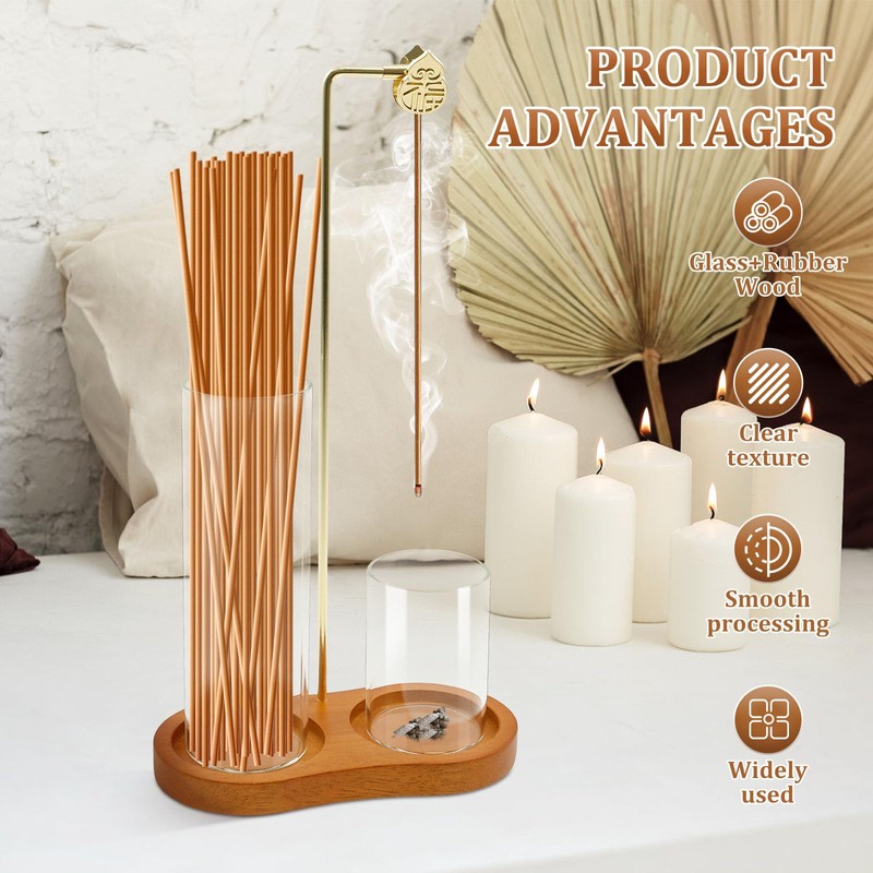 Incense Holder Wooden Upside Down Incense Holder with Removable Glass