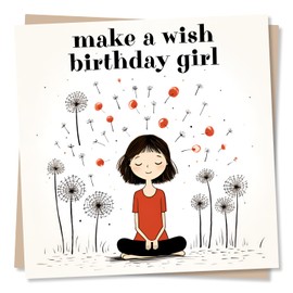 Beautiful Birthday Card For Women - Make A Wish Birthday Girl - Dandelions - Made in UK