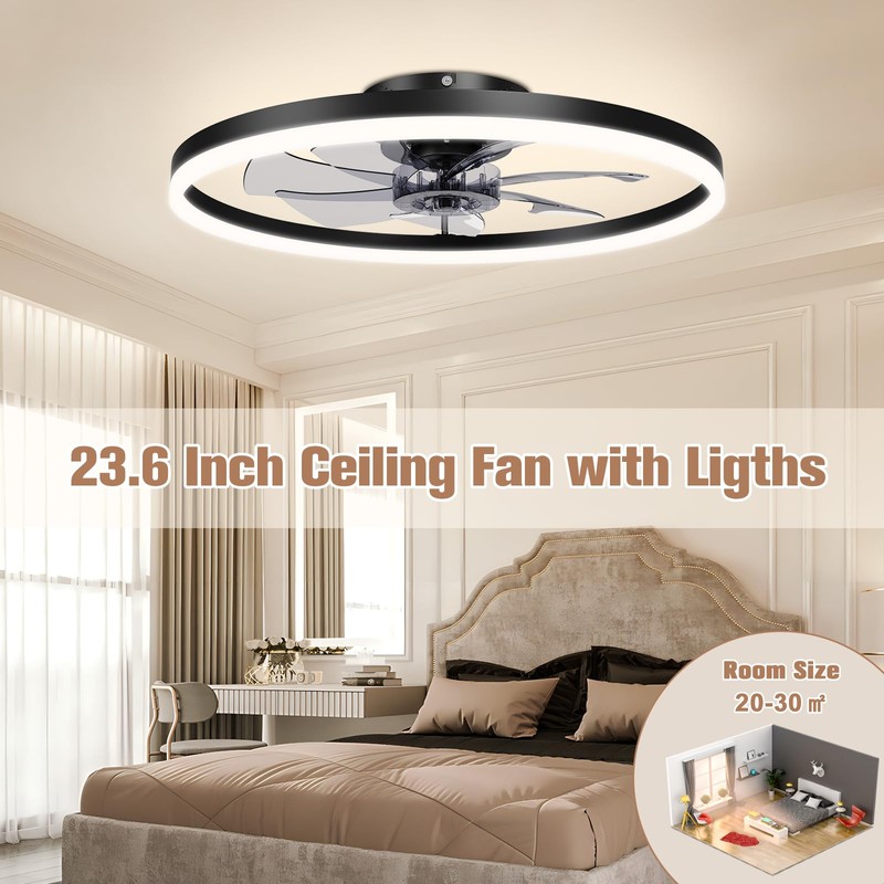 VOLISUN Low Profile Ceiling Fans with Light and Remote,23.6in Fandelier
