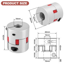 Shaft Coupling 14 mm to 15 mm L40 x D42 Shaft Plum Coupler Flexible Elastic Aluminium for Servo Motor, Stepper Motor, Encoder, Machine Platform