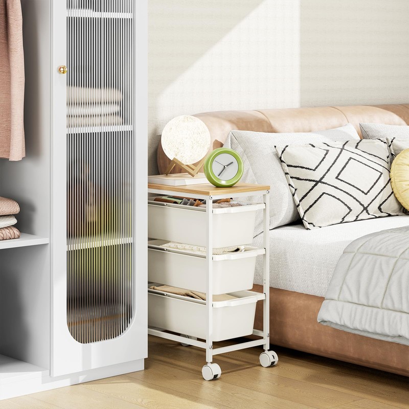 KINGBOARD Slim Rolling Cart with 3 Drawers, Metal Utility Storage