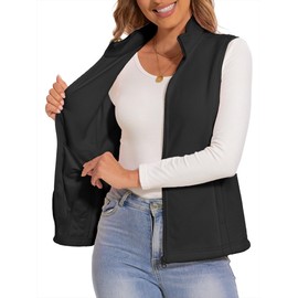 SMENG Women's Fleece Zipper Vest Lightweight Fleece Sleeveless Jacket Outerwear Soft Fall Vest Black 2XL
