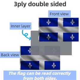 Doublee Sided Large Canada Quebec Province Boat Flag 12X18 INCH 3ply, 30X45CM Canadian Province of Quebec Flags for Outdoor and Indoors,Double Stitched CA QC Polyester Flags, with Brass Grommets and Stronger Header. (3ply, 12X18 inch)