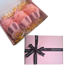 3pk - Large Cupcake Korean Pouf Bath Loofah Sponge for Kids & Adults, Exfoliating - Gift Box Packaging Included