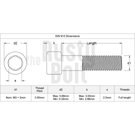 The Rusty Bolt Shop M3 x 10mm, Socket Head Cap Screws, A2 304 18-8, Stainless Steel - 2
