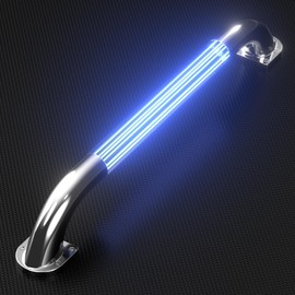 Blue LED RV Door Handle, 18” Camper RV Door Handle Grab Bar, Mirror Polished Handrail Replacement for Marine Boat Yacht Motorhome Travel Trailer