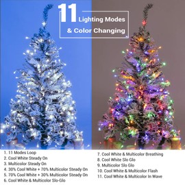 BrizLabs Cool White & Multicolor Christmas Lights, 180ft 500 LED Color Changing String Lights, 11 Modes Christmas Tree Lights with Remote, Dimmable Xmas Lights Clear Wire for Indoor Outdoor Christmas