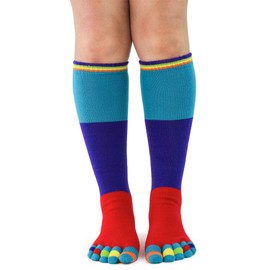 Foot Traffic Colorblock Knee-High Toe Socks, Colorful Toe Socks, Toe Socks for Men and Women