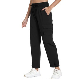 bepopotan Quick Dry Women's Cargo Pants with Pockets Lightweight Hiking Joggers for Workout Athletic Casual Outdoor Camping(Black L)