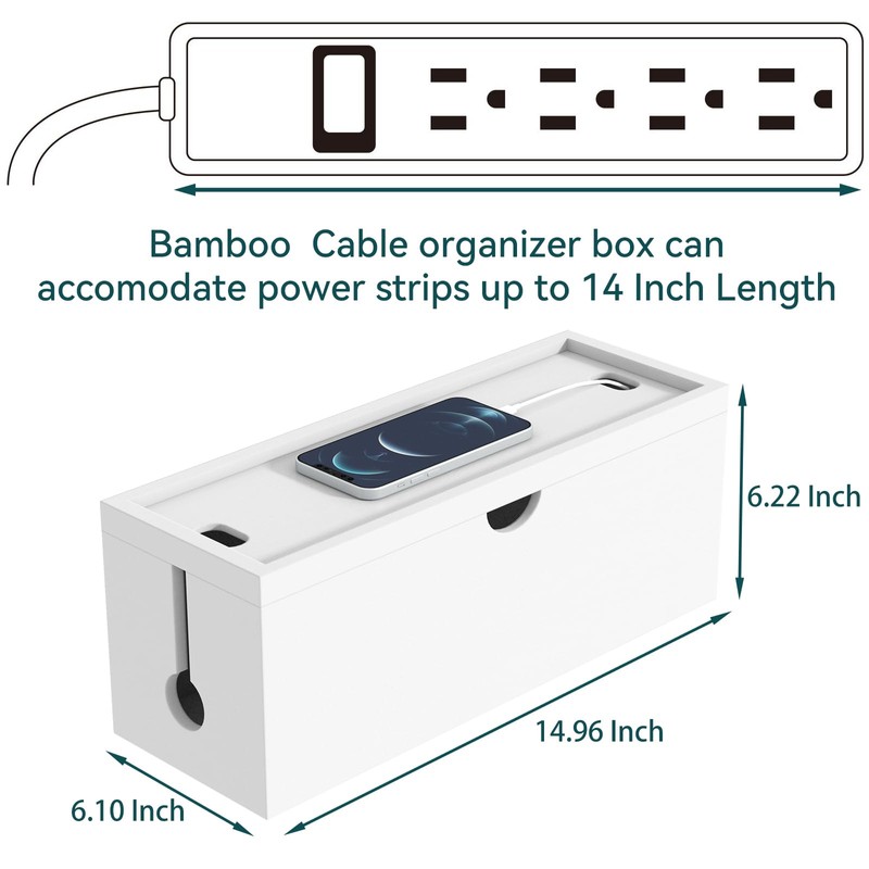 Bamboo Cable Management Box, Large Cord Organizer Box Cable Box