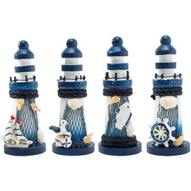 4 Pieces Lighthouse Decoration Mediterranean Decoration Lighthouse Statue Mini Wooden Decoration Mediterranean Decoration for Living Room Table Decoration Nautical Mediterranean Style Ornament