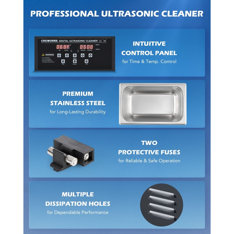 CREWORKS 3L Digital Ultrasonic Cleaning Machine with Degas and Gentle