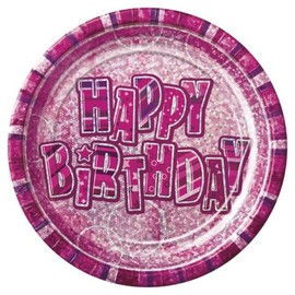 Unique with Pink Sparkle 23 cm Paper Plates, Pack of 8 - Pink