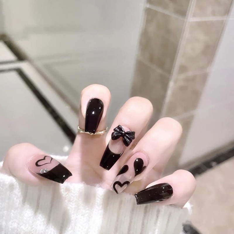 Set of 24 Nail Tips, Unique Design, Trapezoid Style, Sparkling