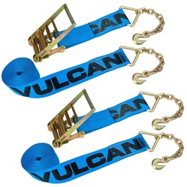 VULCAN Ratchet Strap with Chain Anchors - 4 Inch x 30 Foot, 2 Pack - 6,600 Pound Safe Working Load