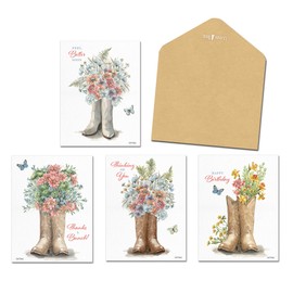 Leanin' Tree Western Wildflowers - Made In USA - 12 Blank Cards and Envelopes 4x6, Cute Stationary For Women, Includes 3 Birthday, 3 Thinking of You, 3 Get Well Soon and 3 Thank You Cards
