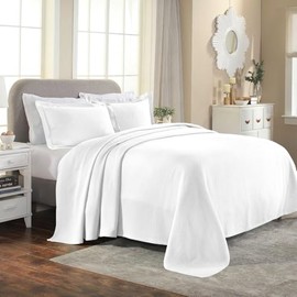 TRP Cottage Core Country Design Raised Matelasse Woven Texture Cotton Bedspread King Size 3 Piece Set | Farmhouse Bedding Bright White Color All Seasons Soft Plush Cozy Hotel Formal Luxury Look