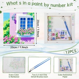 Nezyo 12 Sets Paint by Numbers Kit with Frame for Adult Beginners, DIY Acrylic Paint by Number Canvas for Painting Party, Classroom Activity Birthday Gift, 8 x 8 Inch(Scenery)