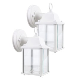 LIT-PaTH Outdoor LED Wall Lantern, Wall Sconce as Porch Light, 9.5W (75W Equivalent), 800 Lumen, Aluminum Housing Plus Glass, Matte White Finish, ETL and ES Qualified, 2-Pack
