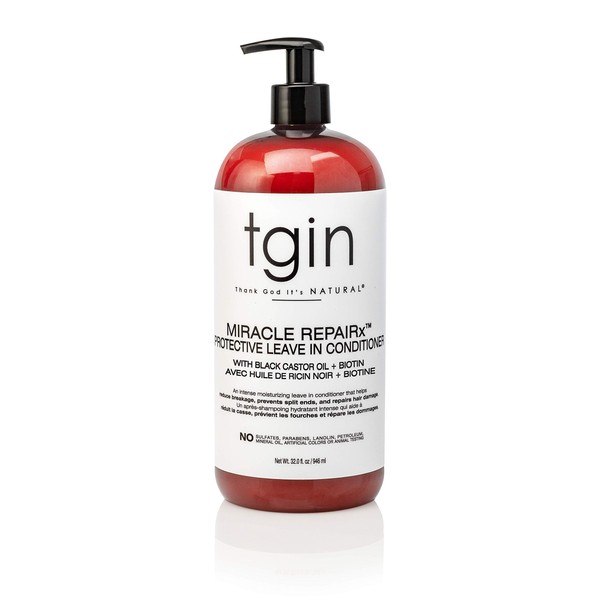 tgin Miracle RepaiRx Protective Leave In Conditioner - Natural Hair - Growth - Biotin - Black Castor Oil - Paraben Free - Sulfate Free - Curls - Kinks - Waves - Repair - Restore - 32oz Jumbo