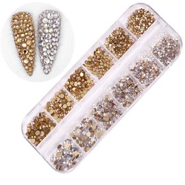 Nail Art Rhinestones, 1440 Pieces Nail Art Rhinestones 3D Nail Art Rhinestones for Nails DIY Rhinestone Crystal Diamond Phone Nail Art Decoration (I)
