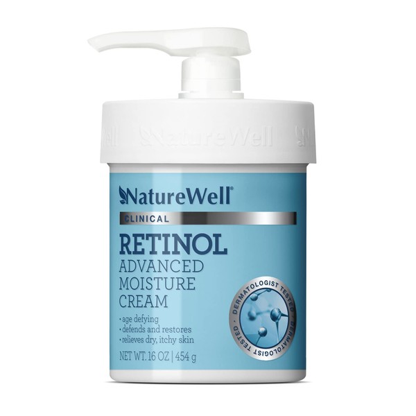 NATURE WELL Clinical 2.0 Retinol Advanced Moisture Cream for Face, Body, & Hands, Boosts Skin Firmness, Enhances Skin Tone, No Greasy Residue, Includes Pump, 16 Oz