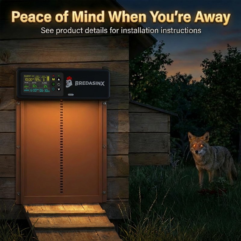 Automatic Chicken Coop Door Solar Powered with HD Screen, Timer