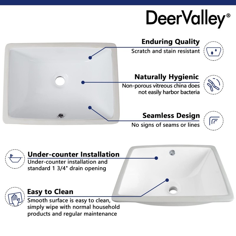DeerValley DV-1U306 Ursa Undermount Bathroom Sink, 18'' x 13'' Vessel