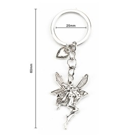 Stainless Steel Keyring with Fairy Pendant, Gift for Women, Men and Children, Ideal for Wedding, Birthday or as a Memory for Good Friends and Family, Car Keyring, silver, S